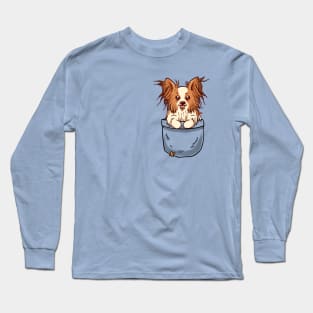 Pocket Cute Papillon puppy Long Sleeve T-Shirt